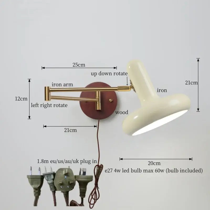 Vintage brass and leather wall lamp bedroom creamy iron led