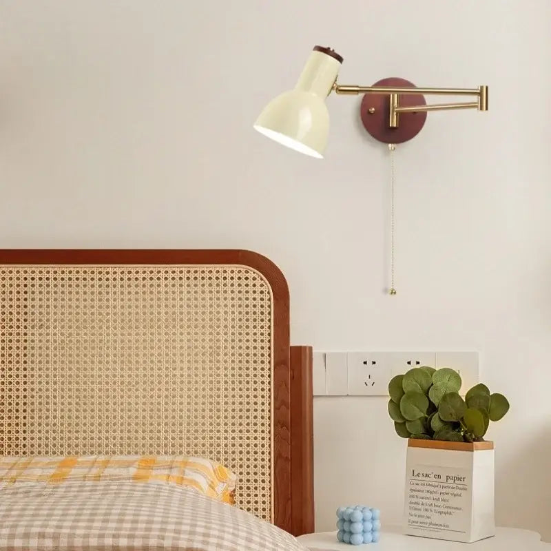 Vintage brass and leather wall lamp bedroom creamy iron led