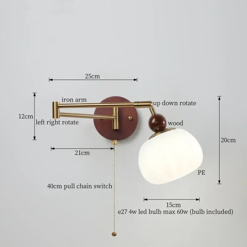 Vintage brass and leather wall lamp bedroom creamy iron led