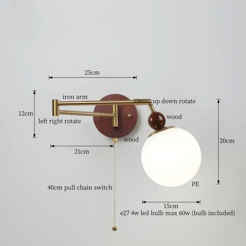 Vintage brass and leather wall lamp bedroom creamy iron led