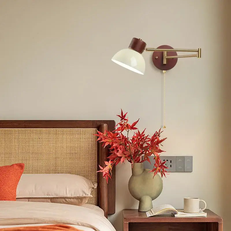 Vintage brass and leather wall lamp bedroom creamy iron led