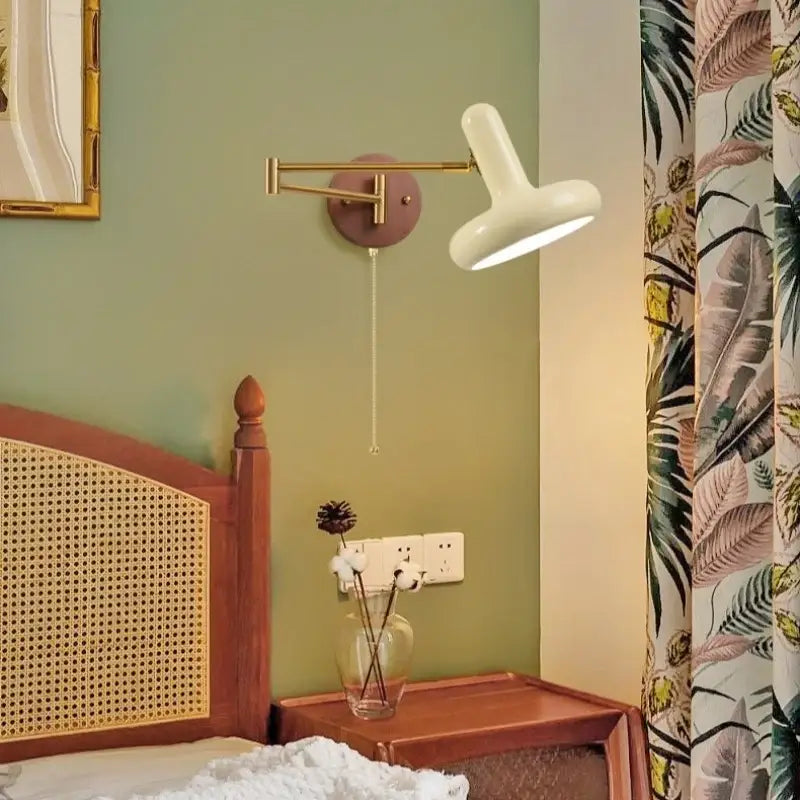 Vintage brass and leather wall lamp bedroom creamy iron led