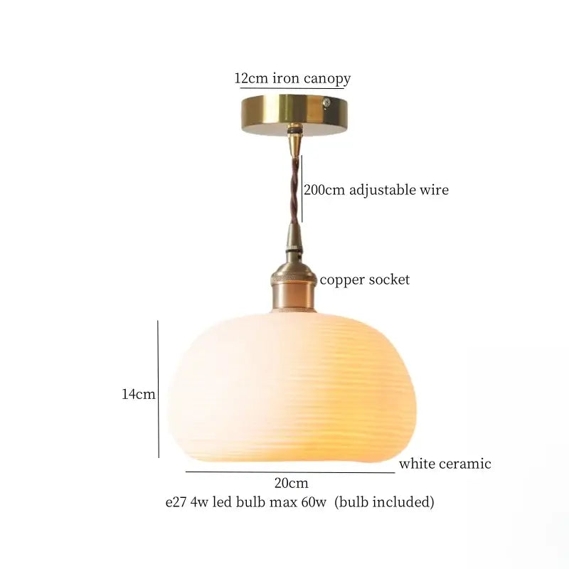 Vintage brass and off-white ceramic led pendant light for dining room