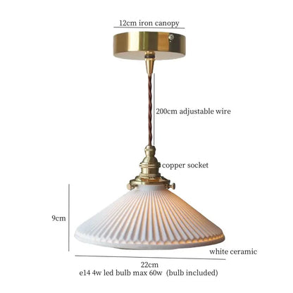 Vintage brass and off-white ceramic led pendant light for dining room