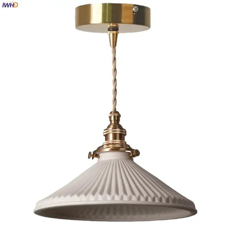 Vintage brass and off-white ceramic led pendant light for dining room