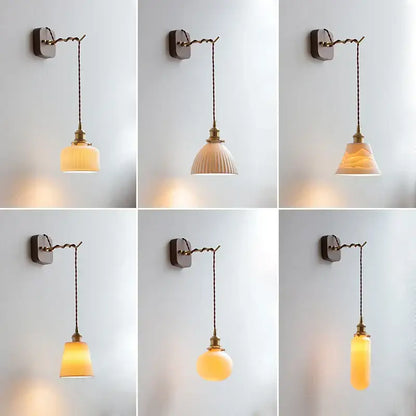 Vintage brass and ribbed glass led wall sconce bedroom light