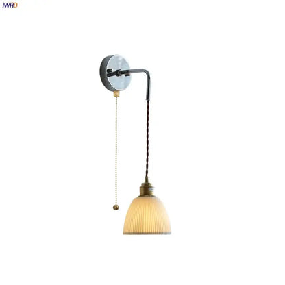 Vintage brass and ribbed glass wall sconce bedroom ceramic led wall