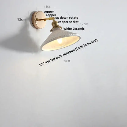 Vintage brass and ruffled glass ceramic led wall light bathroom mirror