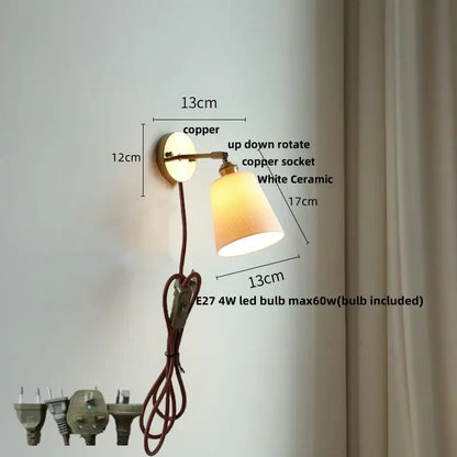 Vintage brass and ruffled glass ceramic led wall light bathroom mirror