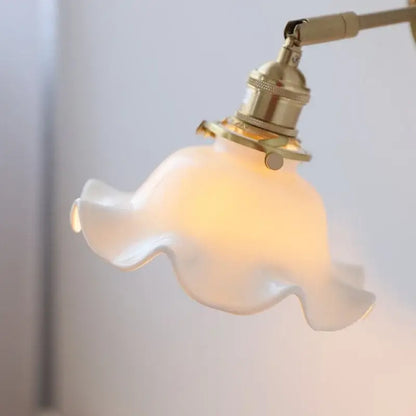 Vintage brass and ruffled glass ceramic led wall light bathroom mirror