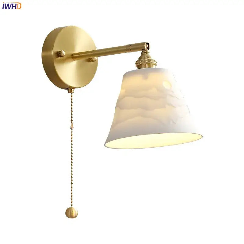 Vintage brass and scalloped glass led wall lamp for bedroom