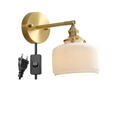 Vintage brass and scalloped glass led wall lamp for bedroom