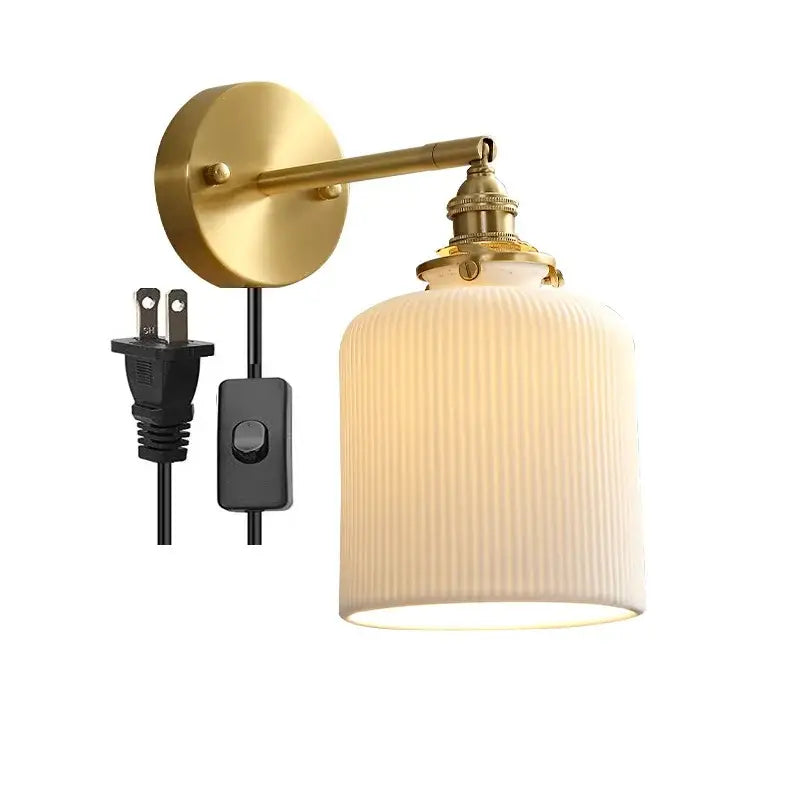 Vintage brass and scalloped glass led wall lamp for bedroom
