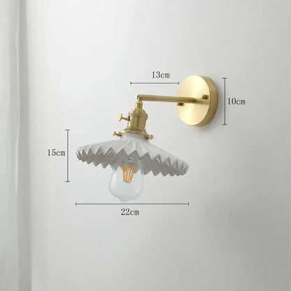 Vintage brass and scalloped glass led wall lamp for bedroom