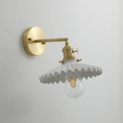 Vintage brass and scalloped glass led wall lamp for bedroom