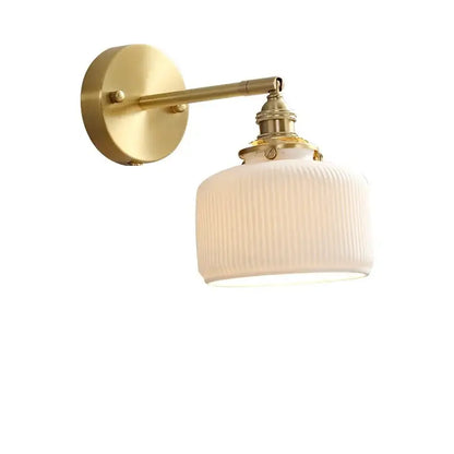 Vintage brass and scalloped glass led wall lamp for bedroom