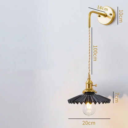 Vintage brass and scalloped glass led wall lamp for bedroom