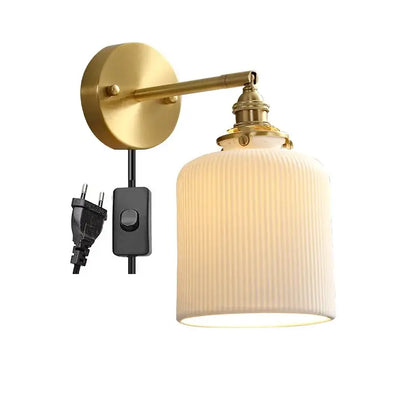 Vintage brass and scalloped glass led wall lamp for bedroom