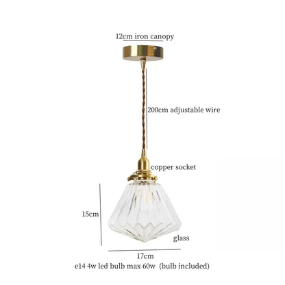 Vintage brass and textured glass led pendant lamp dining room