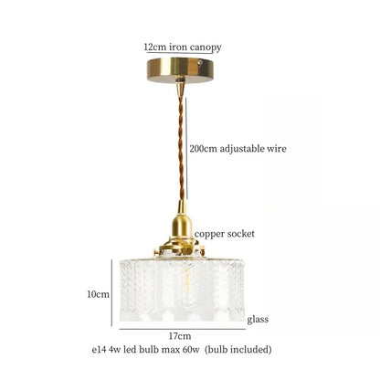 Vintage brass and textured glass led pendant lamp dining room