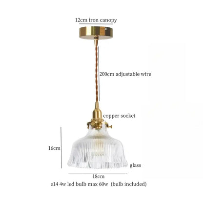 Vintage brass and textured glass led pendant lamp dining room