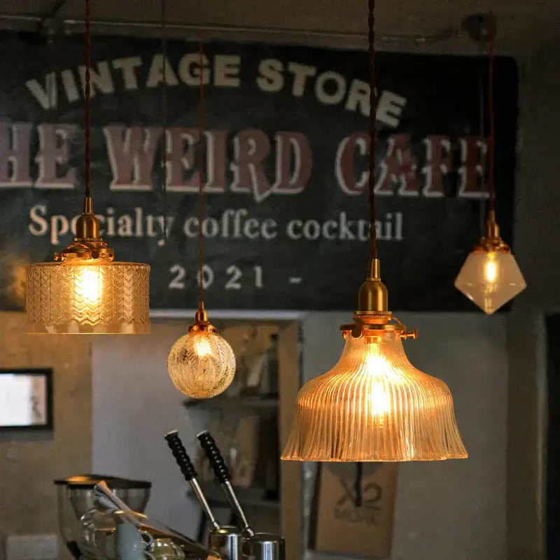 Vintage brass and textured glass led pendant lamp dining room