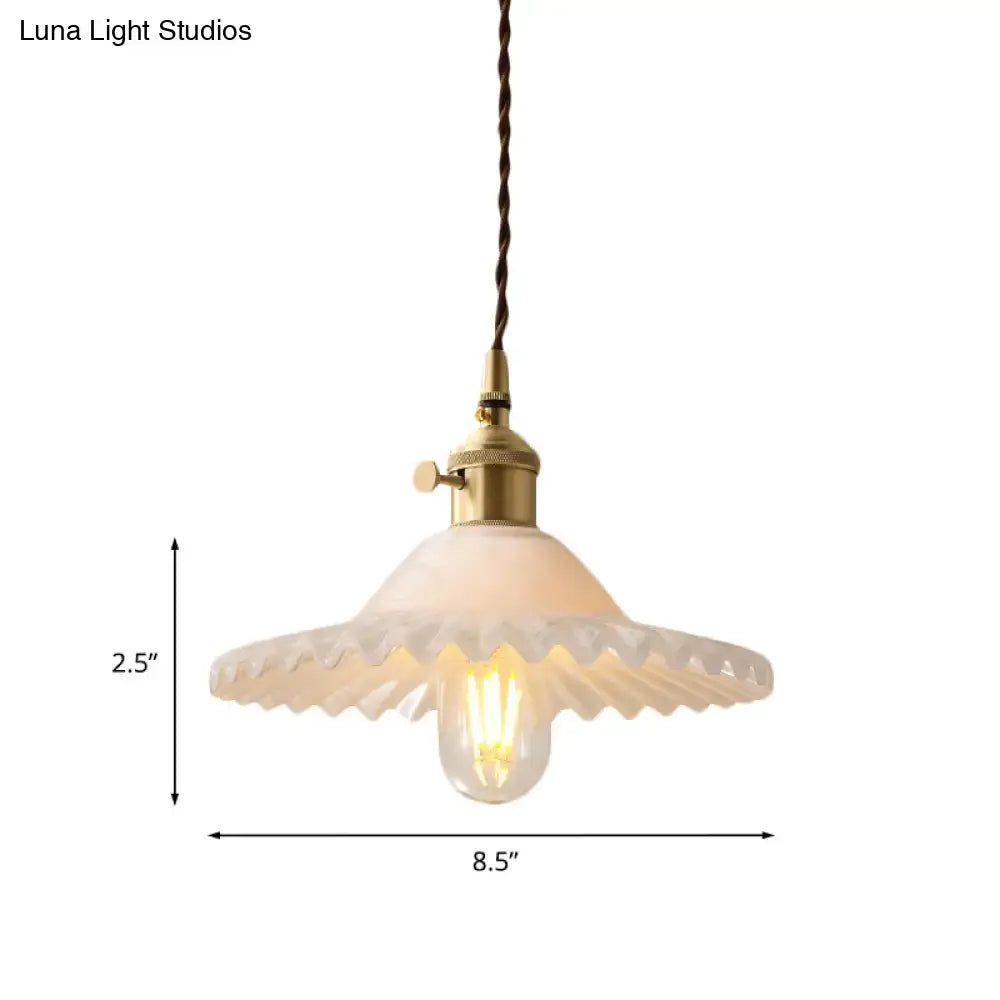Vintage brass and white glass scalloped pendant light kitchen decor