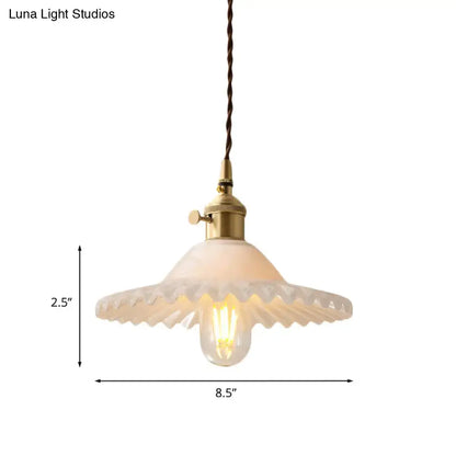 Vintage brass and white glass scalloped pendant light kitchen decor