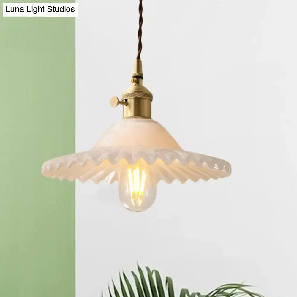 Vintage brass and white glass scalloped pendant light kitchen decor