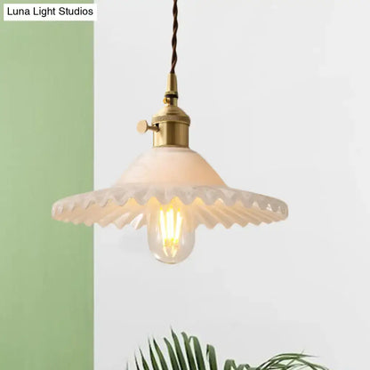 Vintage brass and white glass scalloped pendant light kitchen decor