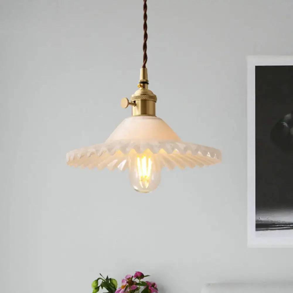 Vintage brass and white glass scalloped pendant light kitchen decor