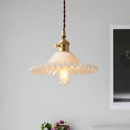 Vintage brass and white glass scalloped pendant light kitchen decor