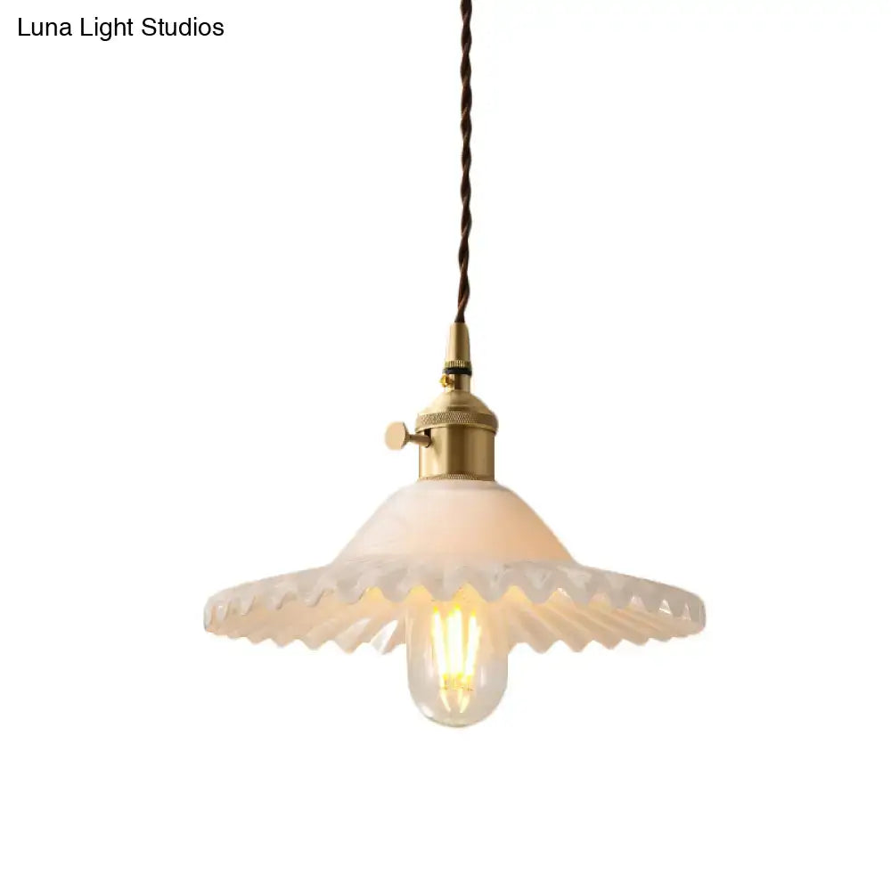 Vintage brass and white glass scalloped pendant light kitchen decor