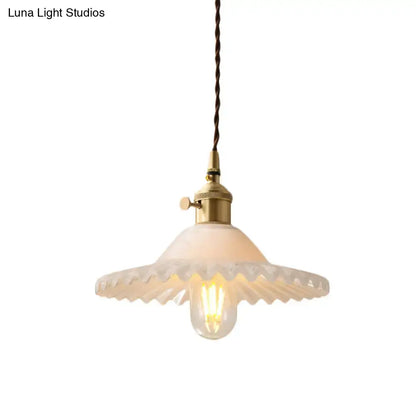 Vintage brass and white glass scalloped pendant light kitchen decor