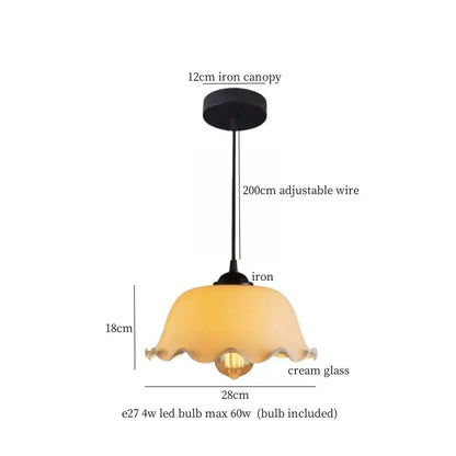 Vintage brass and wood glass led pendant flower – bedroom light