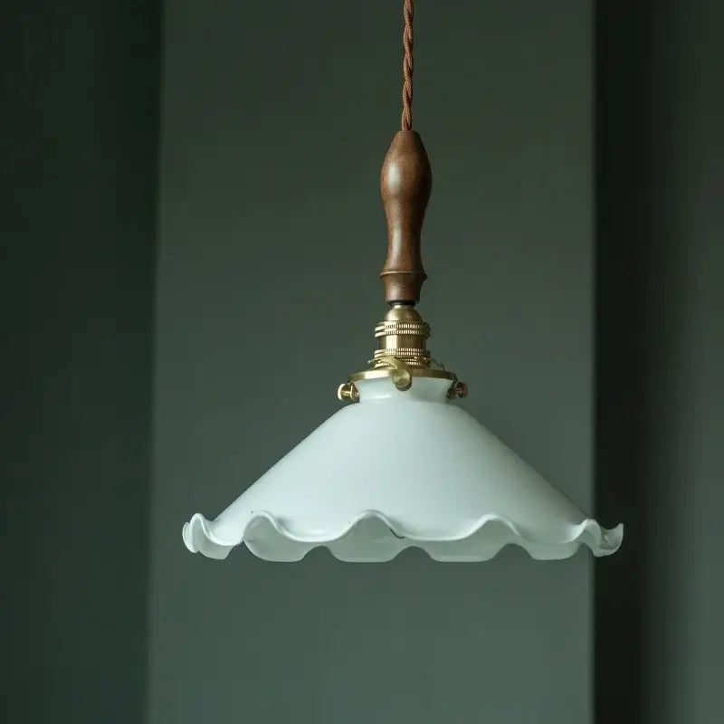 Vintage brass and wood glass led pendant flower – bedroom light