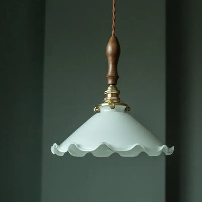 Vintage brass and wood glass led pendant flower – bedroom light