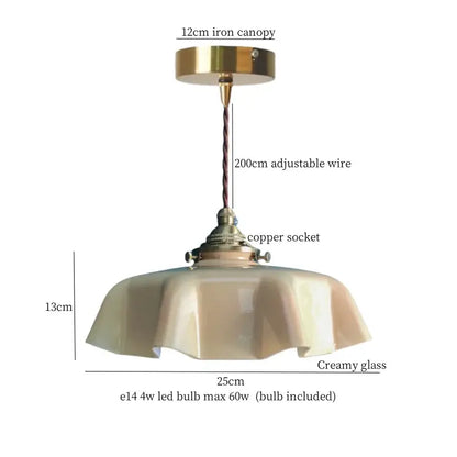 Vintage brass and wood glass led pendant flower – bedroom light