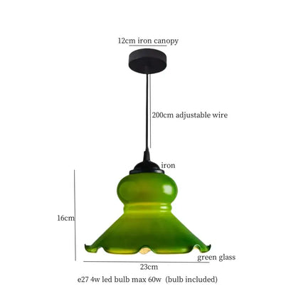 Vintage brass and wood glass led pendant flower – bedroom light