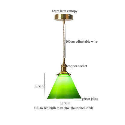 Vintage brass and wood glass led pendant flower – bedroom light