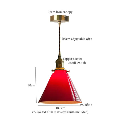 Vintage brass and wood glass led pendant flower – bedroom light