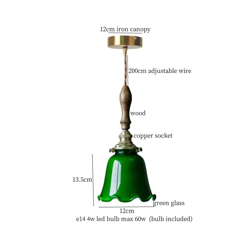 Vintage brass and wood glass led pendant flower – bedroom light