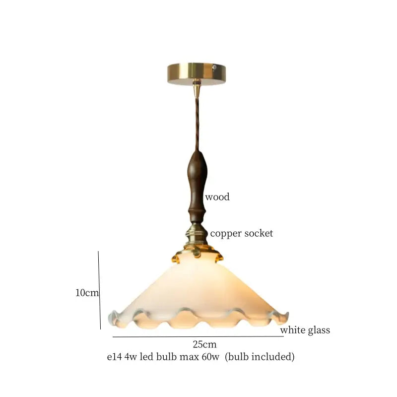 Vintage brass and wood glass led pendant flower – bedroom light