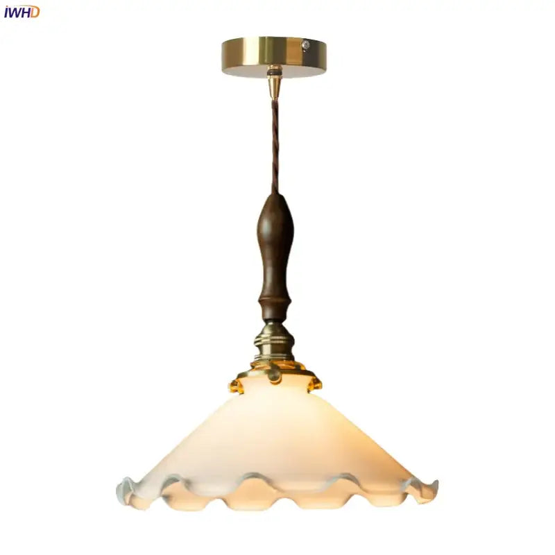 Vintage brass and wood glass led pendant flower – bedroom light