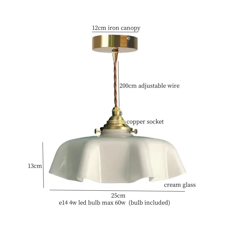 Vintage brass and wood glass led pendant flower – bedroom light