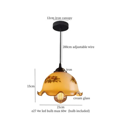 Vintage brass and wood glass led pendant flower – bedroom light