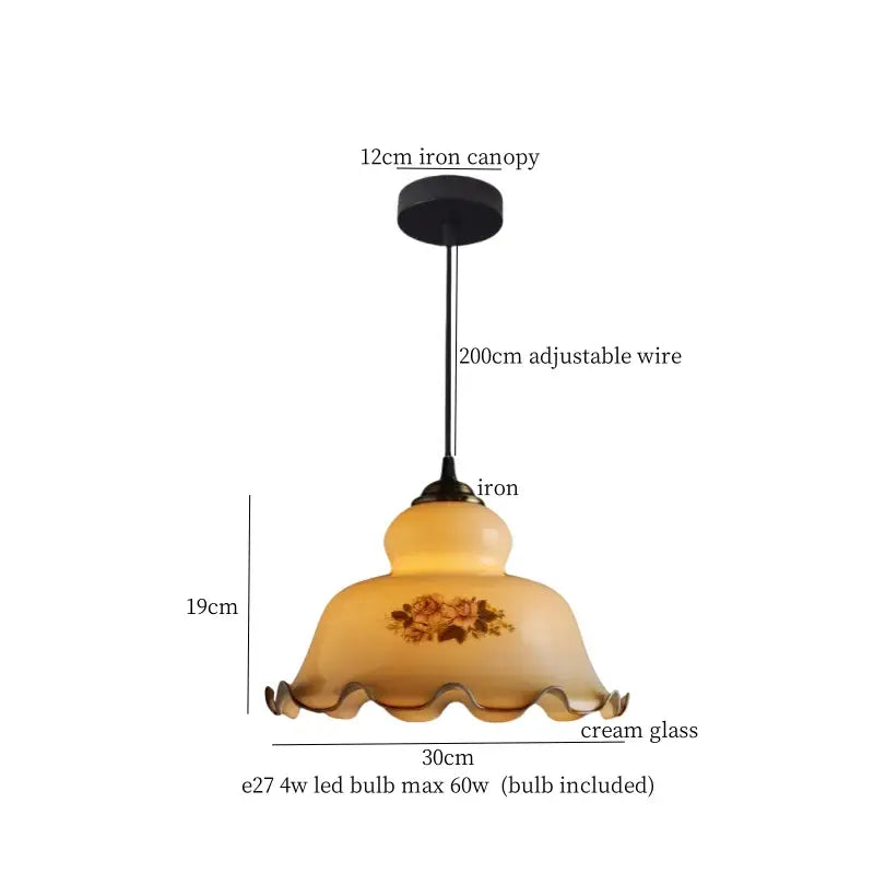 Vintage brass and wood glass led pendant flower – bedroom light