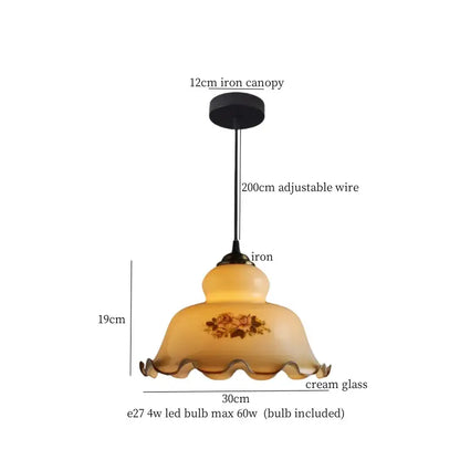 Vintage brass and wood glass led pendant flower – bedroom light