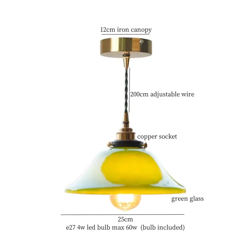 Vintage brass and wood glass led pendant flower – bedroom light
