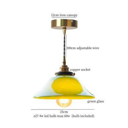 Vintage brass and wood glass led pendant flower – bedroom light